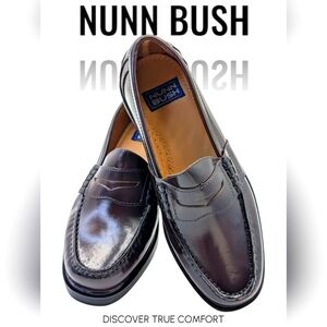 Nunn Bush Penny Loafer Shoes 8W Burgundy/Multi Leather Moc Toe Classic Slip On